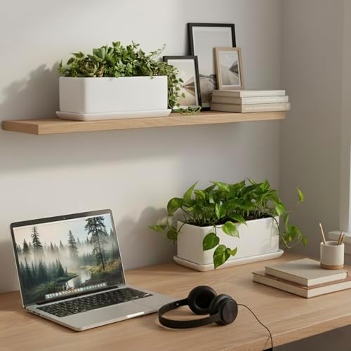 MyGift White Ceramic Succulent Planter with Drainage & Saucer, 2 Pack - Image 2