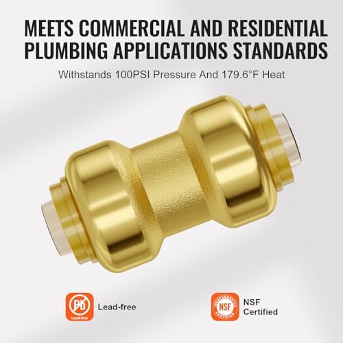 VEVOR Brass Pipe Fittings Push-Fit,Straight-Through,1/2" 12PCS - Image 5