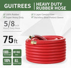 Guitrees Garden Hose 75FT x 5/8”, Heavy Duty Rubber Hose, Water Hose with Five-Layered Braiding, Hot/Cold Water, 1000PSI Burst, 200PSI Working (Red) - Image 2