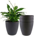 T4U 8.5 Inch Plastic Self Watering Planter with Water Level Indicator Black Set of 4, Modern Decorative Planter Pot for All House Plants, Flowers, Herbs, African Violets, Succulents by T4U