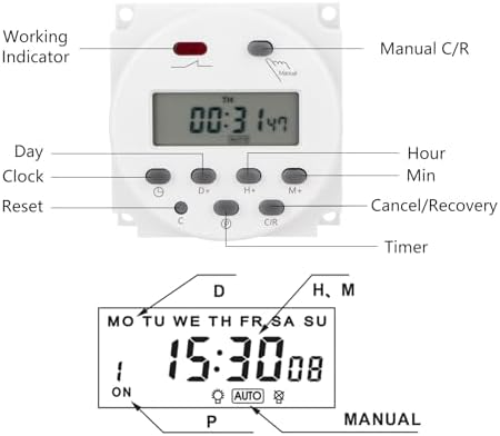Timer Switch, DC/AC 12V 16Amp, Programmable Timer Time Relay Switch - Image 5