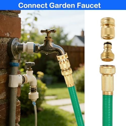 Hourleey Garden Hose Quick Connector, Solid Brass 3/4 Inch GHT Thread Garden Quick Connect Kit, Male and Female No-Leak Water Hose Fittings (8 Set) - Image 4