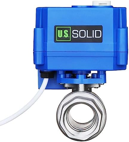 U.S. Solid 3/4 in 304 Stainless Steel Motorized Ball Valve, NSF Certified, Full Port, 9-24 V AC/DC, 3-Wire Latching Self-Hold, Manual Override, Position Indicator by USSolid