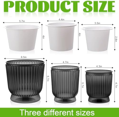 Set of 6 Self Watering Plant Pot 3 Sizes Plastic Double Layer Self Watering Flower Pot with Multi Mesh Drainage Holes Wicking Reservoir for Indoor Outdoor Garden Plants(Black) - Image 2