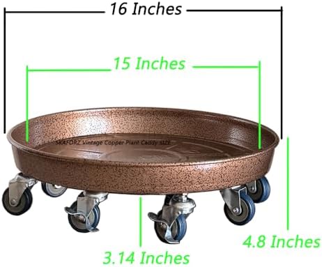 Rolling Planter Caddy(430lbs Capacity), Heavy Duty Metal Plant Stand with Brake Wheels Plant Dolly Mover Plant Pot Tray Saucer for Indoor Outdoor 16inches Copper,2Pack - Image 2
