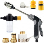 Long Wand Hose Nozzle Sprayer with Foam Bottle, Adjustable Water Spray Gun with 6 Adapters, Trigger Lock and Rubber Grip for Car Wash, Garden Watering and Outdoor Use, 1 Pack by Unknown