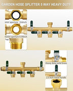 EBH Garden Hose Splitter 5 Way, Heavy Duty Solid Brass Hose Splitter with Shutoff Valves, Water Spigot Splitter With 304 Stainless Steel Handle, Full Flow Outdoor Faucet Splitter, 3/4" GHT Thread - Image 3