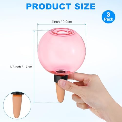 M METERXITY 3-Pack Plant Self Watering Globes, 5 oz Plastic Bubble Water Bulbs Top Fill for Indoor/Outdoor Plants, Self Watering Spikes Slow Release Terracotta [Pink] - Image 3