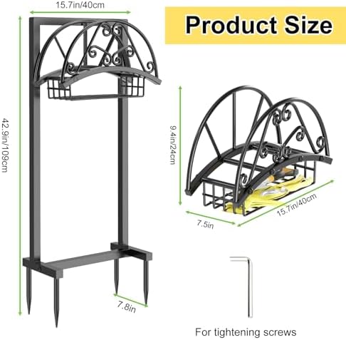 Garden Hose Holder, Freestanding Hose Reel Stand with Storage Basket - Image 5