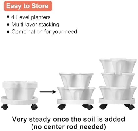 GameXcel Vertical Planter Tower - 4 Tier Stackable Garden Planters with Wheels and Tools Plant Pots for Strawberry Herb Flower and Vegetable Indoor Outdoor Use White - Image 7