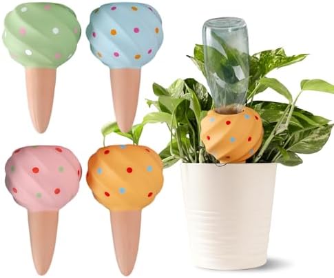 Joyeee Automatic Plant Watering Spikes 4 Pack, 210ML Terracotta Self-Watering Stakes, Vacation Plant Waterer for Potted Plants, Drip Irrigation Devices with 4 Colors Sea Spiral Design for Home Garden by Joyeee