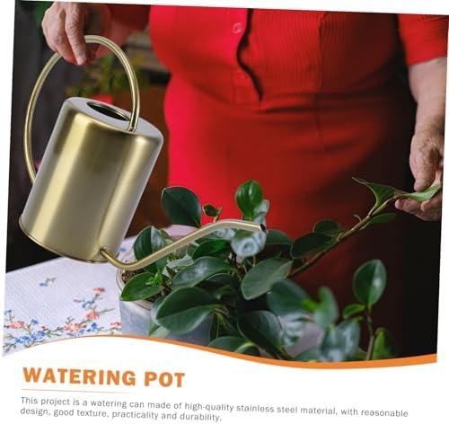 Stainless Steel Watering Can with Long Spout Rust-Resistant Simple Watering Kettle for Indoor and Outdoor Plants in Classic Golden Color for Garden and Home Use - Image 3