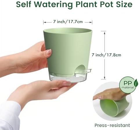 Meowell 7 inch Self Watering Pots for Indoor Plants, 5 Pack Plant Pots with Drainage Holes & Clear Reservoir for Visible Water Level, Plastic Wicking Planter Pots for House Plants and Flower, Green - Image 2