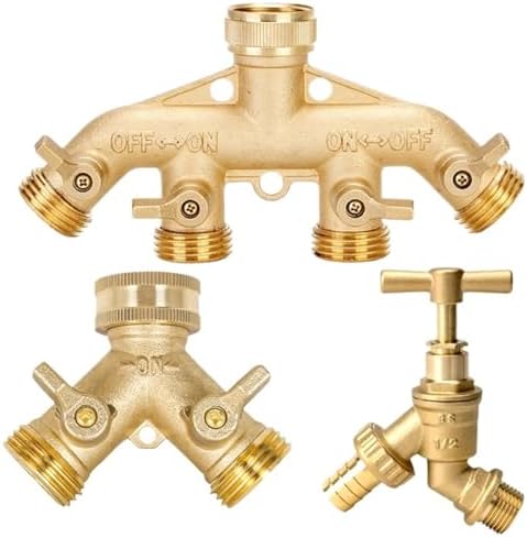 3/4 Inch 2/4-Way Brass Garden Hose Splitter Tap Y-Type Watering Connector Distributor for Outdoor Faucet(4wayEU) - Image 2