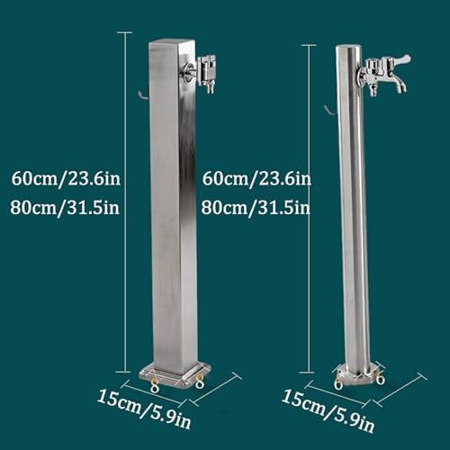 Outdoor Water Column, Stainless Steel Vertical Column Garden Water, Dispenser Hydrant with Faucet Hose Holder, Water Fountain for Parks, Lawns, Restrooms，Square 31.5in/80cm - Image 2