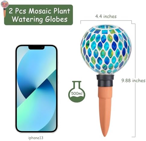 Mosaic Watering Globes 2 Pack Self Watering Spikes Red - Image 2