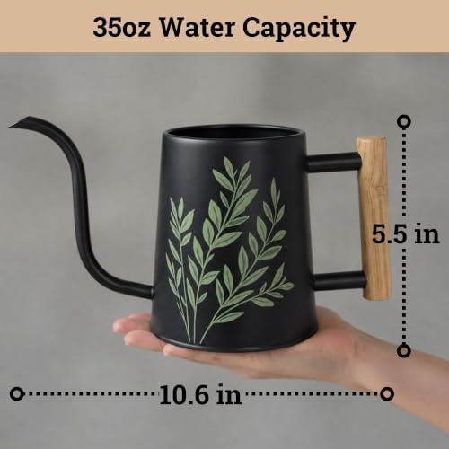 Metal Small Indoor Watering Can with Long Spout & Real Wood Handle, 35oz - Image 6