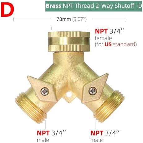1PCS 3/4'' Heavy Duty Brass Garden Hose Connector Tap Splitter 2 Way Hose Spigot Adapter With 2 Valves Y Watering Irrigation Joints(D) - Image 2