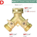 1PCS 3/4'' Heavy Duty Brass Garden Hose Connector Tap Splitter 2 Way Hose Spigot Adapter With 2 Valves Y Watering Irrigation Joints(D) - Image 2