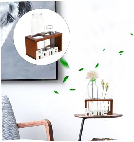 Simple Hydroponics Glass Planter with Wooden Bracket for Flowers - Image 4