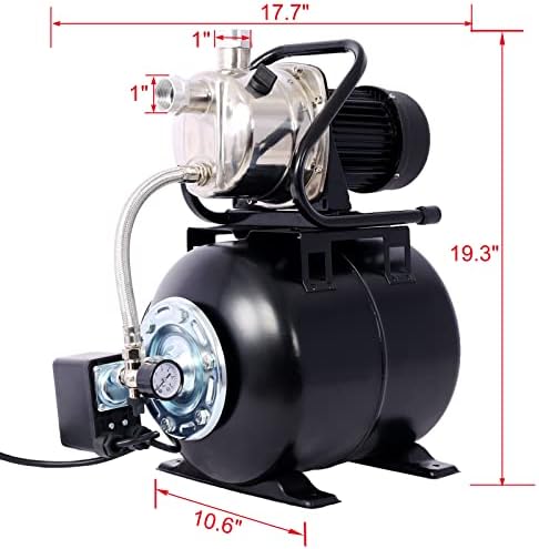 Shallow Well Pump 1.6 H P Water Pump with Pressure Tank 1000 GPH Irrigation Pump Stainless Steel Shallow Well Jet Pump 110V Water Pressure Booster Pump for Home (Black) - Image 7