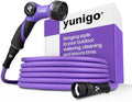 RELAX 100ft Expandable Purple Garden Hose – Lightweight No-Kink Design with Durable Aluminum Couplings, Spray Nozzle & Hose Mender for Home & Garden Watering by Yunigo