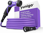 RELAX 100ft Expandable Purple Garden Hose – Lightweight No-Kink Design with Durable Aluminum Couplings, Spray Nozzle & Hose Mender for Home & Garden Watering by Yunigo
