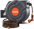 90FT Retractable Garden Hose Reel 5/8 Inch, Automatic Slow Return & Any Length Lock, Wall Mounted Heavy Duty Hose Reels for Outside with 9 Spray Nozzle, 180° Swivel UV Resistant by NEO-TEC