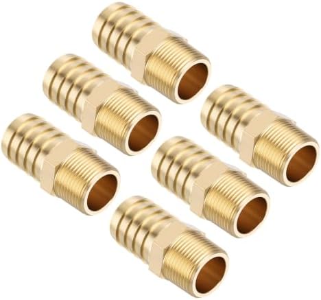 6pcs Brass Hose Barb Fittings 1" Hose Barb to 3/4" NPT Male by Kozelo