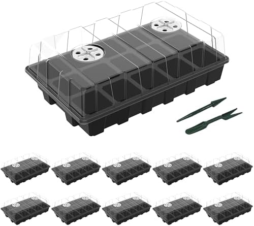 Gardzen 5 Pack Seed Starter Trays with Vented Domes 150 Cell Black by Gardzen