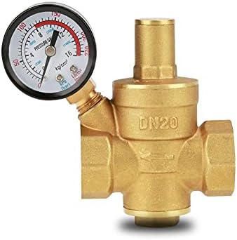 Brass Water Pressure Reducing Valve, Adjustable Pressure Regulator, Brass Pressure Regulator, DN20 G3/4 inch with Meter, 1/2 Inch Thread for Home, Garden, and Plumbing Systems by Keenso