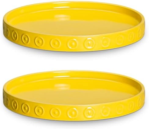 Eightpot Plant Water Catcher Tray 7.5 Inch, 2 Pack Ceramic Plant Saucers for Indoors Outdoors, Round Plants Plates to Catch Water, Modern Decorative Plants Dishes to Catch Water, Yellow by Eightpot