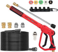 Brass Power Washer Gun and Hose Kit, Pressure Washer Gun with 50FT Washer Hose & 2 Extension Wands, 40" Adjustable Length with 3/8" Quick Connect, M22 Fitting, 5 Nozzle Tips,4350PSI by iMeshbean