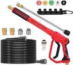 Brass Power Washer Gun and Hose Kit, Pressure Washer Gun with 50FT Washer Hose & 2 Extension Wands, 40" Adjustable Length with 3/8" Quick Connect, M22 Fitting, 5 Nozzle Tips,4350PSI by iMeshbean