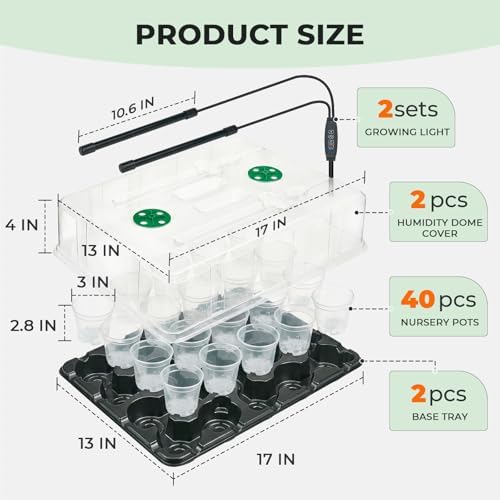 homenote 2 Pack Seed Starter Trays with Grow Lights and 40 3 Inch Pots - Image 6