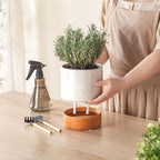 6 Inch Ceramic Self Watering Planter with Drainage Hole, Grey - Image 6