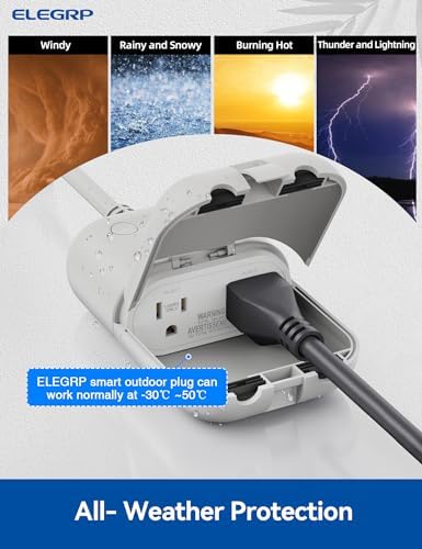 ELEGRP Outdoor Smart Dimmer Plug Waterproof IP66, Smart WiFi Plug with 2 Individually Sockets, Compatible with Alexa & Google Assistant, Outdoor Dimmer for String Lights, UL Listed, 2 Pack, Grey - Image 3