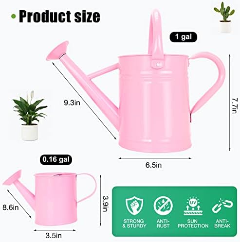 Metal Watering Can (1 Gallon) for Outdoor&Indoor Plants with Free Small Watering can for Kids, Plant Watering Can with Removable spout, Perfect for Garden Flower, Houseplants, Pink - Image 2