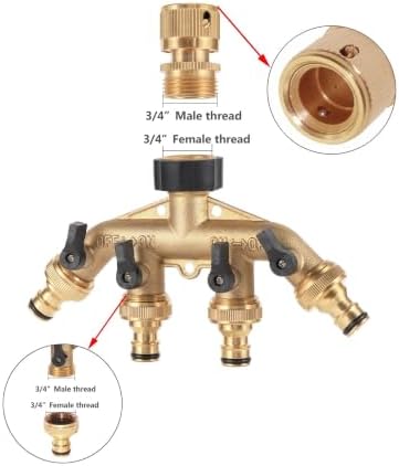 3/4 Inch Brass 4 Way Water Tap Splitter Garden Hose Manifold - Image 2