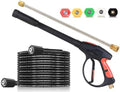 Brass Power Washer Gun and Hose Kit, Pressure Washer Gun with Replacement Wand Extension, 25 FT Power Washer Hose, 5 Nozzle Tips, M22 Fitting, 40 Inch Adjustable Length, 4000 PSI by iMeshbean