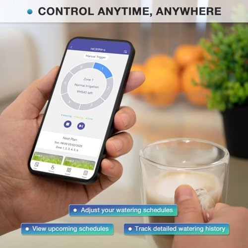 6 Zone Smart Sprinkler Controller with Local Weather Intelligence and Atmosphere Lights, Automated Watering and App Control WiFi Irrigation System, Save Water Through Rain Skip - Image 4