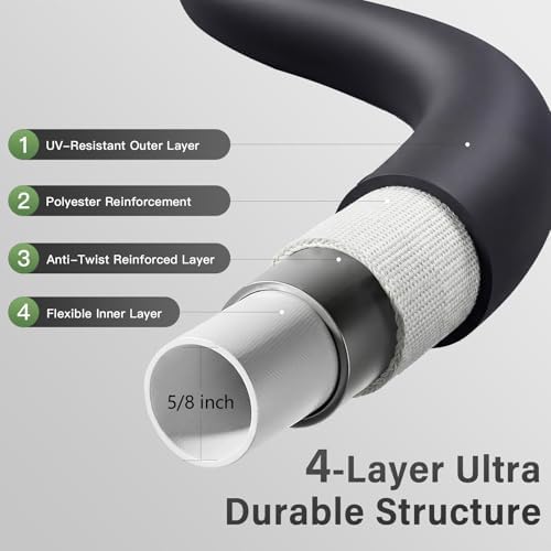 Garden Hose 5/8"x 100ft 4-Layer Heavy Duty Water Hose 800 Burst PSI Black - Image 2