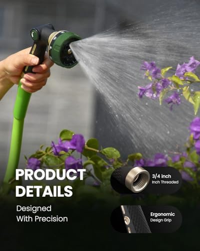 RAINPOINT Garden Hose Nozzle - 100% Heavy Duty Metal Thumb Control Spray Nozzles for Garden Hose High Pressure, 10 Pattern Water Hose Nozzle for Car Wash, Watering Lawn, Pets, Dark Green - Image 6