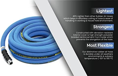 BLUBIRD BB3425 3/4" x 25' Rubber Air Hose, 100% Rubber, Lightest, Strongest, Most Flexible, 300 PSI, 50F to 190F Degrees, Ozone Resistant, High Strength Polyester Braided - Image 4