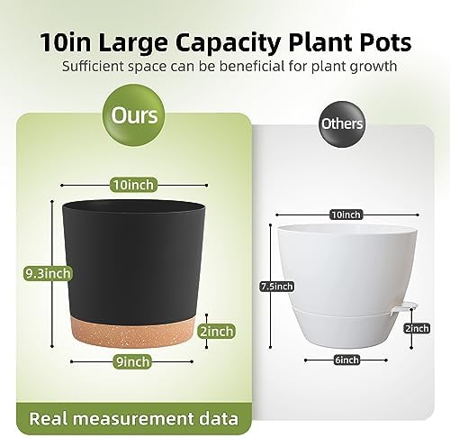 QCQHDU 10 inch Plant Pot, 2 Pack Planters for Indoor Plants with Drainage Holes & Saucer, Outdoor Flower Pots Home Garden Modern Decor - Image 2