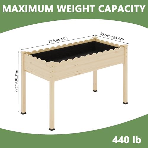 Raised Garden Bed with Legs, 48x24x30in Tall Wooden Elevated Planter Box with Liner for Flowers Vegetables Herbs, Wavy Profile Outdoor Raised Bed for Balcony/Patio/Backyard - Image 3