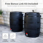 RTS Home Accents 50-Gallon ECO Rain Barrel Made with 100% Recycled Plastic, Flat Back Rain Water Collection Barrel, Stand and Link Kit Included, Black (2 Pack) - Image 5