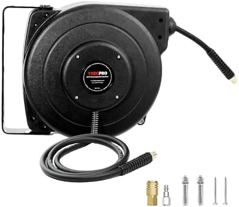 Retractable Air Hose Reel, 1/4 IN x 45 FT Hybrid Air Hose Max 300 PSI, Air compressor hose reel with 5 ft Lead in, Ceiling/Wall Mounted air hose reel,Heavy Duty air tool by TXECPRO