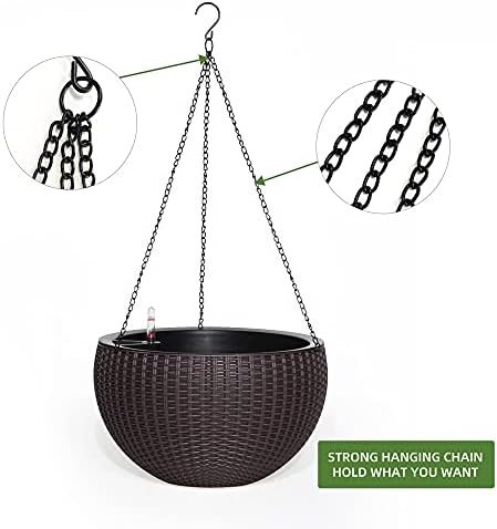 Dexceder 9 Inch Self Watering Hanging Planter (Brown) - Image 5