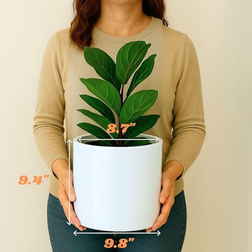 Fox & Fern Large Planter for Indoor or Outdoor, White Glossy, 10 Inch - Image 6